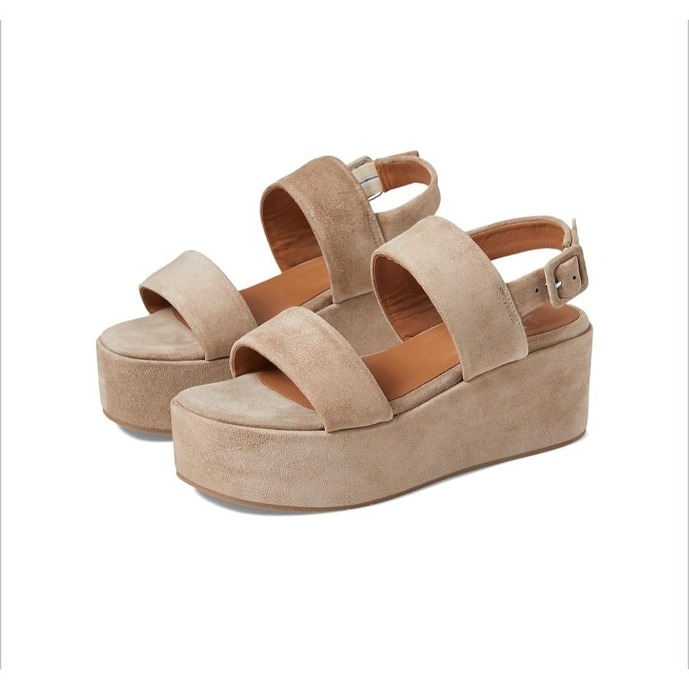 Aquatalia Suede Platform Slingback Wedge Sandals Tan Beige Size 7